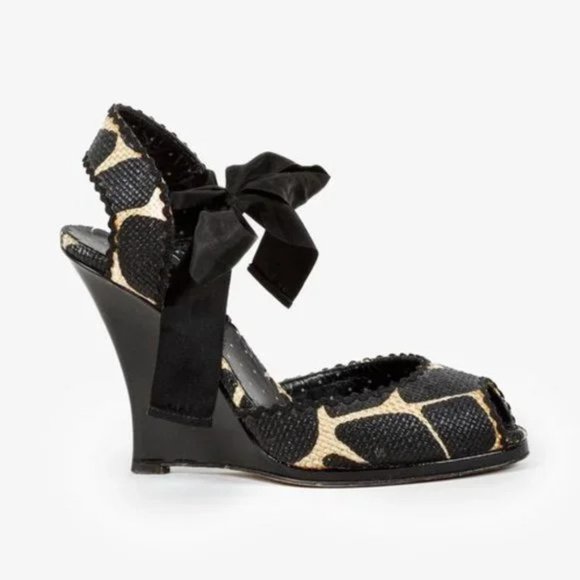 Moschino Cheap and Chic Spotted Raffia Wedges with Bow - Picture 1 of 10
